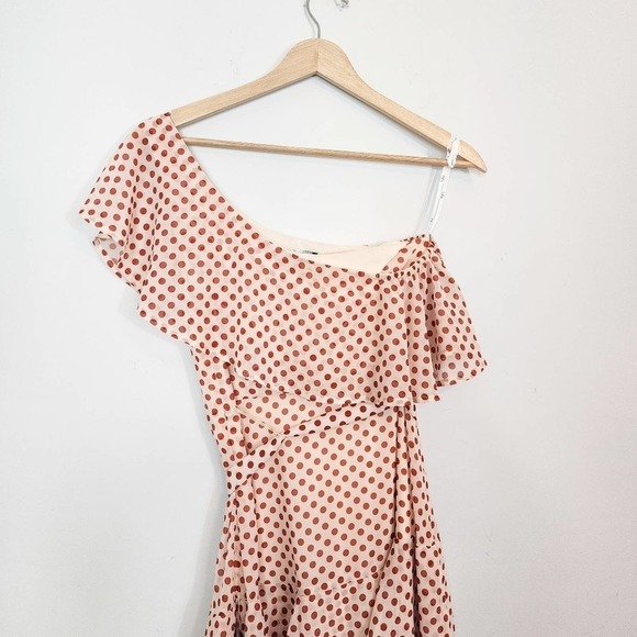 NWT Lulus Doting Dots Cream Polka Dot Tiered One Shoulder Ruffle Midi Dress XS - Picture 9 of 15